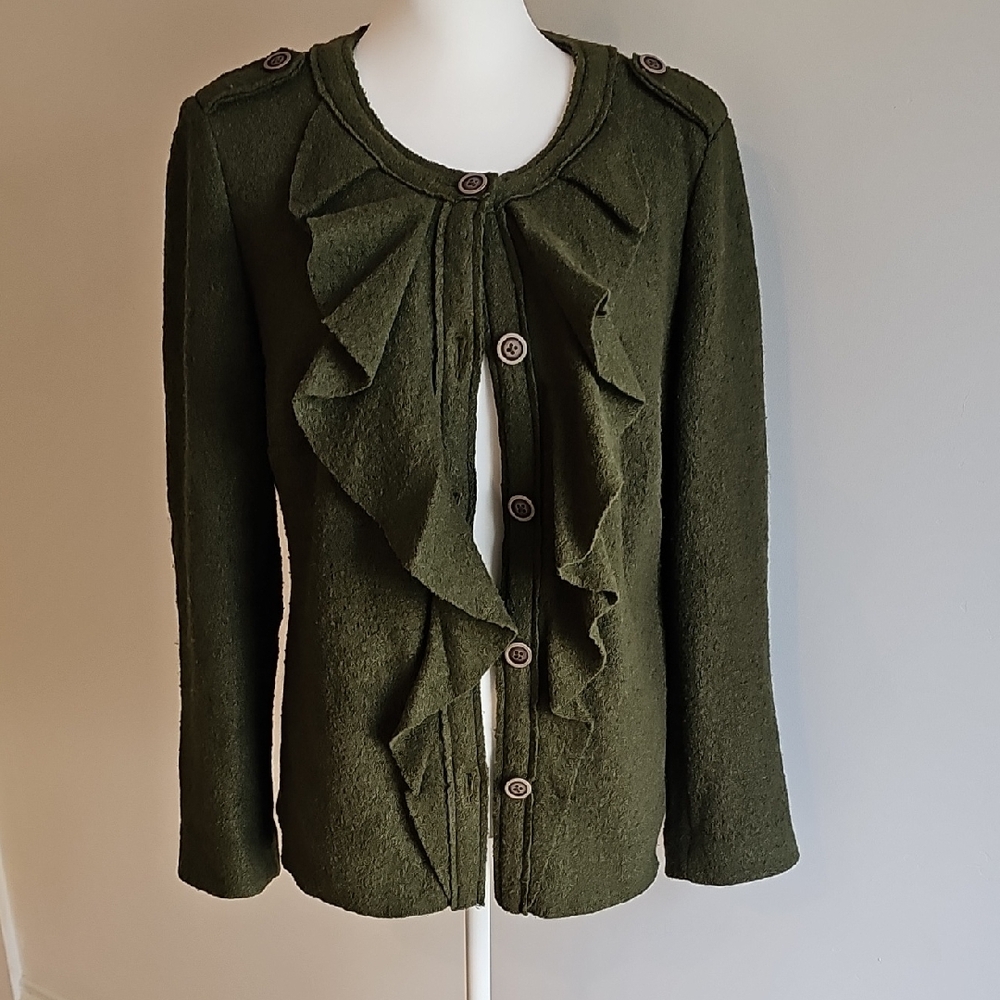Chico's Forest Green Wool Blend Cardigan